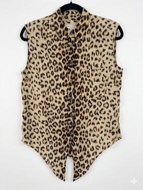 Equipment Femme 100% silk sleeve button down shirt blouse cheetah animal print S